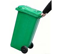 65 Gallon Portable Outdoor Trash Can with Wheels Large Garbage Bin for Commercial Use Lid & Side Grooves Ideal for Patio Backyard Roadside - Green