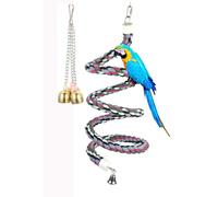 65 inch Cotton Bendable Rope(Plus 1 Set 3 Steel Bells) Perch Swing Bird Chew Toys Amazon Parrots Cage Toys with Bell Swing Climbing Standing Bungee Bird Toys for Regular to Big Size Birds