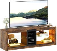 HOMCOM TV Stand, Entertainment Centre with LED Lights, Rustic Brown - Rustic Brown