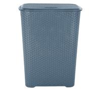 65 Litres Drop All Laundry Basket with Lid Wash Basket for Laundry with Handles, Perfect for Kitchen, Bathroom, Bedroom and Fits in Corners Spacious Rattan Style Knit Design (Blue)