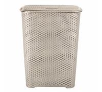 65 Litres Drop All Laundry Basket with Lid Wash Basket for Laundry with Handles, Perfect for Kitchen, Bathroom, Bedroom and Fits in Corners Spacious Rattan Style Knit Design (Mocha)