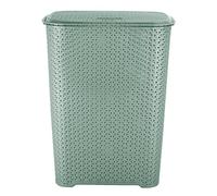 65 Litres Drop All Laundry Basket with Lid Wash Basket for Laundry with Handles, Perfect for Kitchen, Bathroom, Bedroom and Fits in Corners Spacious Rattan Style Knit Design (SILVER SAGE)