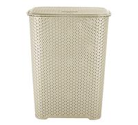 65 Litres Drop All Laundry Basket with Lid Wash Basket for Laundry with Handles, Perfect for Kitchen, Bathroom, Bedroom and Fits in Corners Spacious Rattan Style Knit Design (Beige)