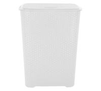 65 Litres Drop All Laundry Basket with Lid Wash Basket for Laundry with Handles, Perfect for Kitchen, Bathroom, Bedroom and Fits in Corners Spacious Rattan Style Knit Design (White)