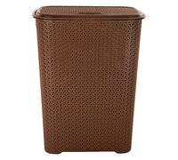 65 Litres Large Laundry Basket With Lid - Rattan-Style Knit Design, Drop-All Wash Bin With Handles, Multi-Purpose Storage Solution For Bedroom, Bathroom, Kitchen, Clothes, And Blankets (Brown)