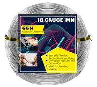 65 m Aluminum Craft Wire, 18 Gauge 1mm Metal Wire for Craft Bendable Craft Wire for Sculpture, Jewellery Making, Bike Modelling, Wire Weaving and Wrapping