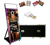 65" Magic Mirror Photo Booth 32" Touch Screen, Square RGB LED Light, Mini PC, Flight Case, for Events Rental (Black, Photo Booth+Printer)