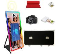 65" Magic Mirror Photo Booth with 32" Touch Screen, Portable Photo Booth with RGB Fill Light & Flight case for Weddings Parties Events (Black, Photo Booth + Printer + Camera)