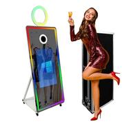 65" Magic Mirror Photo Booth with 32" Touch Screen, Portable Photo Booth with RGB Fill Light & Flight case for Weddings Parties Events (White, Photo Booth)