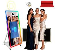 65" Magic Mirror Photo Booth with 32" Touch Screen, Portable Photo Booth with RGB Fill Light & Flight case for Weddings Parties Events (White, Photo Booth)