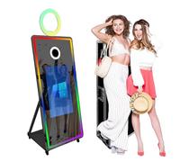 65" Magic Mirror Photo Booth with 32" Touch Screen, Portable Photo Booth with RGB Fill Light & Flight case for Weddings Parties Events (Black, Photo Booth)