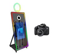 65" Magic Mirror Photo Booth with 32" Touch Screen, Portable Photo Booth with RGB Fill Light & Flight case for Weddings Parties Events (Black, Photo Booth + Camera)