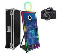 65'' Magic Mirror Photo Booth with Camera Movable 43in Touch Screen Mirror Photobooth Machine with Flight Case for Parties