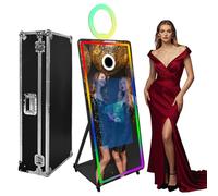 65'' Magic Mirror Photo Booth with Fill Light Movable 32in Touch Screen Mirror Photobooth Machine with Flight Case for Events