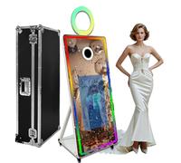 65'' Magic Mirror Photo Booth with Fill Light Movable 32in Touch Screen Photobooth Machine with Flight Case for Events