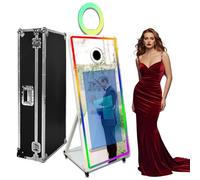 65'' Magic Mirror Photo Booth with Fill Light Movable 43in Touch Screen Photobooth Machine with Flight Case for Wedding