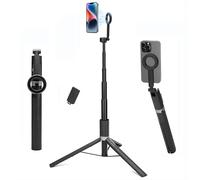 65" Magnetic Tripod for iPhone with Remote, Selfie Stick Tripod, Magnetic Cell Phone Tripod for TikTok/Vlog/Video Recording, Compatible with iPhone & Android (Black)