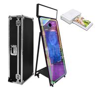 65'' Mirror Photo Booth,32'' Interactive Touch Screen with Square Light and RGB Light,Built-in Mini PC,Magic Mirror Photo Booth for Events (Black, 65 inch(32''Screen)+Mini Printer)