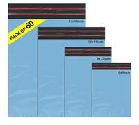 65 Mixed Parcel Bags Blue, Mailer Bags Tamper-Proof Strong Postal Packaging Bags for Shipping, Mailing & Delivery, 4 Sizes Small to Large Bags, 15 Each