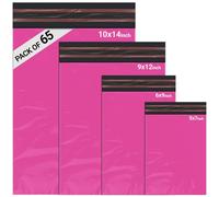 65 Mixed Parcel Bags Hot Pink, Mailer Bags Tamper-Proof Strong Postal Packaging Bags for Shipping, Mailing & Delivery, 4 Sizes Small to Large Bags