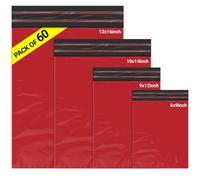65 Mixed Parcel Bags Red, Mailer Bags Tamper-Proof Strong Postal Packaging Bags for Shipping, Mailing & Delivery, 4 Sizes Small to Large Bags, 15 Each