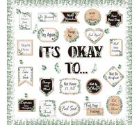 65 Pcs Affirmation Station Bulletin Board Set Motivational Posters for Classroom Classroom Mirror Decors It's Okay to Bulletin Board Boho Eucalyptus Groovy Cutout for Back to School(Eucalyptus Style)