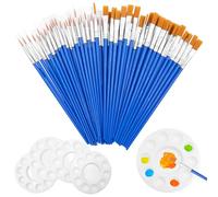 65 Pcs Flat Paint Brushes Set, 60pcs Acrylic Paint brush + 5 PCS Round Paint Pallet Trays,Fine Brush Set, Detail Brush, Suitable For Classroom Model Canvas Acrylic Watercolor Craft Supplies