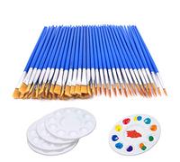 65 Pcs Flat Paint Brushes Set,Small Paint Brush Bulk 60pcs Acrylic Paint brush + 5 PCS Round Paint Pallet Trays for Kids,Nylon Hair Oil Watercolor Artist Painting for Kid Paint Party Classroom