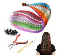 65 pcs Synthetic Feather Hair Extension, Colorful Hair Extensions with 100 Micro Beads, Pliers and Hook, Colorful Hairpieces Feathers for Women Girls Party Festival Cosplay
