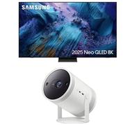 65" Samsung QN990F Neo QLED 8K Smart TV 2025 & The Freestyle (2nd Gen) SP-LFF3CLAXXXU Smart Full HD TV Projector Bundle, Black