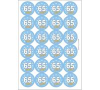 65 Sixty Five Sixty Fifth 65th Birthday Today Circular Matt Paper Stickers A4 Sheet of 24 (Each Sticker is 45mm Diameter)