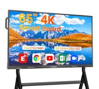 65" Smart Board + Stand, 4K UHD Touchscreen Interactive Digital Whiteboard Display, Electronic All-in-One Computer for Classroom Office Home Business w/Open App Ecosystem Stand & Wall Mount