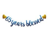 65 Years Blessed Banner, Pre-Strung, Blue Glitter Paper Garlands for 65th Birthday / Wedding Anniversary Party Decorations Supplies, No Amssembly Required,Blue SUNbetterland