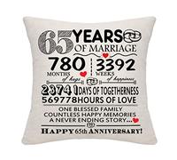 65 Years of Marriage Gift 65th Wedding Anniversary Cushion Cover Keepsake Decoration Gift for Couples Parents Women Men Mum Dad Husband Wife Grandma Grandad Aunt Uncle Friends (65 YEARS)