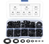 650 Pcs Nylon Washers, Black Flat Plastic Spacers Washers, Assorted Round Tap Seals Gaskets Rings Washer for Plumbing, Screws Bolts, 5-20mm, M2/M2.5/M3/M4/M5/M6/M8/M10