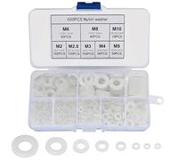 650 Pcs Nylon Washers, White Flat Plastic Spacers, Assorted Round Tap Seals Gaskets Rings for Plumbing, Screws Bolts, 5-20mm, M2/M2.5/M3/M4/M5/M6/M8/M10