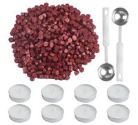 650 Pcs Sealing Wax Beads Sticks Set, Octagon Wax Seal Set with 8Pcs Tea Candles, Wax Melting Spoon, for 2 Wax Seal Stamp, Letter Beads (Wine Red-650)