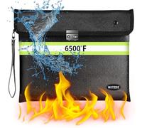 6500°F Fireproof Document Bag with Lock,2025 Upgraded Fireproof/Waterproof Money Bag with Zipper/Reflective Strip,Storage Pouch for A4 Letter Size Document,Cash,Cell Phone,Passport