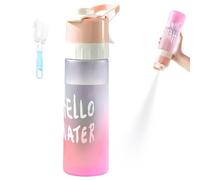 650ml Water Spray Bottle with Cup Brush 2-in-1 Misting & Drinking Sports Gradient Colors Water Bottle with Flip Straw Leakproof Water Bottle for Cycling Running Gym Hiking Outdoor Activities (Pink)