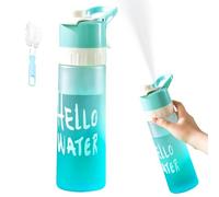 650ml Water Spray Bottle with Cup Brush 2-in-1 Misting & Drinking Sports Gradient Colors Water Bottle with Flip Straw Leakproof Water Bottle for Cycling Running Gym Hiking Outdoor Activities (Blue)