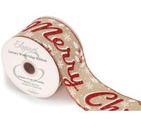 653986 Eleganza Wired Edge Glamorous Merry Christmas 63mm x 9.1m Design No.417 Natural/Red