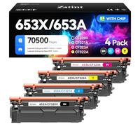 653X 653A Toner Cartridge Set 4-Pack High Yield Replacement for HP 653X 653A CF320X CF321A CF322A CF323A Compatible with HP Color LaserJet Enterprise Flow MFP M680z M680dn M680f Printer Ink All-in-One