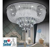 (65cm 27W) 6161 Modern Genuine K9 Crystal LED Round Flush Ceiling Light Chandelier 3 Colours + Remote Control