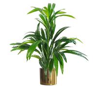 LeafDesign Artificial Plant - 65cm Large Leaf Bamboo Shrub with Gold Metal Planter