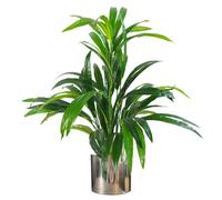 LeafDesign Artificial Bamboo Shrub 65cm - Realistic Large Leaves - Silver Metal Planter - Green