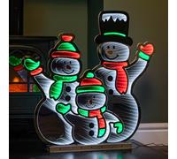 65cm Infinity Snowmen Family on Metal Base with White Red & Green LEDs