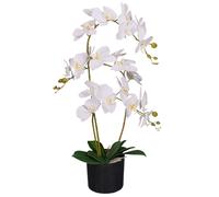 65cm Leaf Design UK Realistic Artificial Orchid Flower Display in Pot Leaf White One Size