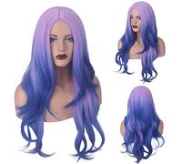 65cm Purple Blue Ombre Wig Long Wavy Synthetic Hair Halloween Costume Cosplay Wigs For Women High Temperature Fiber