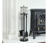 65cm Tall Traditional Iron Fireplace Accessories Companion Set with Brushed Chrome Handles - Fireside Tools with Poker, Tongs, Brush and Pan - Elegant Fireside Companion Set for Fire Log Burner