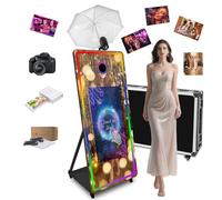 65in Magic Mirror Photo Booth Machine with 32'' Touch Screen,RGB Fill Light,Flash-Light Umbrella,Flight Case,Professional Photobooth Machine for Party (Black, Machine+Camer Printer)